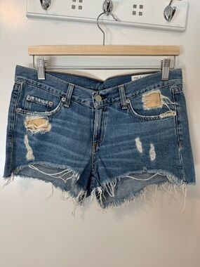 Rag & Bone JEAN Winnie Distressed Denim Cutoff Shorts Size 26 Raw Hem 100% Cotto